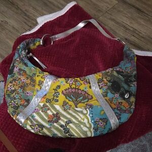 Relic Boho Floral Patchwork Shoulder Bag - Yellow & Teal Extra Large